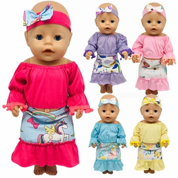 

17 inch 43cm Doll Clothes Accessories Red Yellow Pink Blue Purple Long Suit With Hair Clothes For Baby Festival Birthday Gift