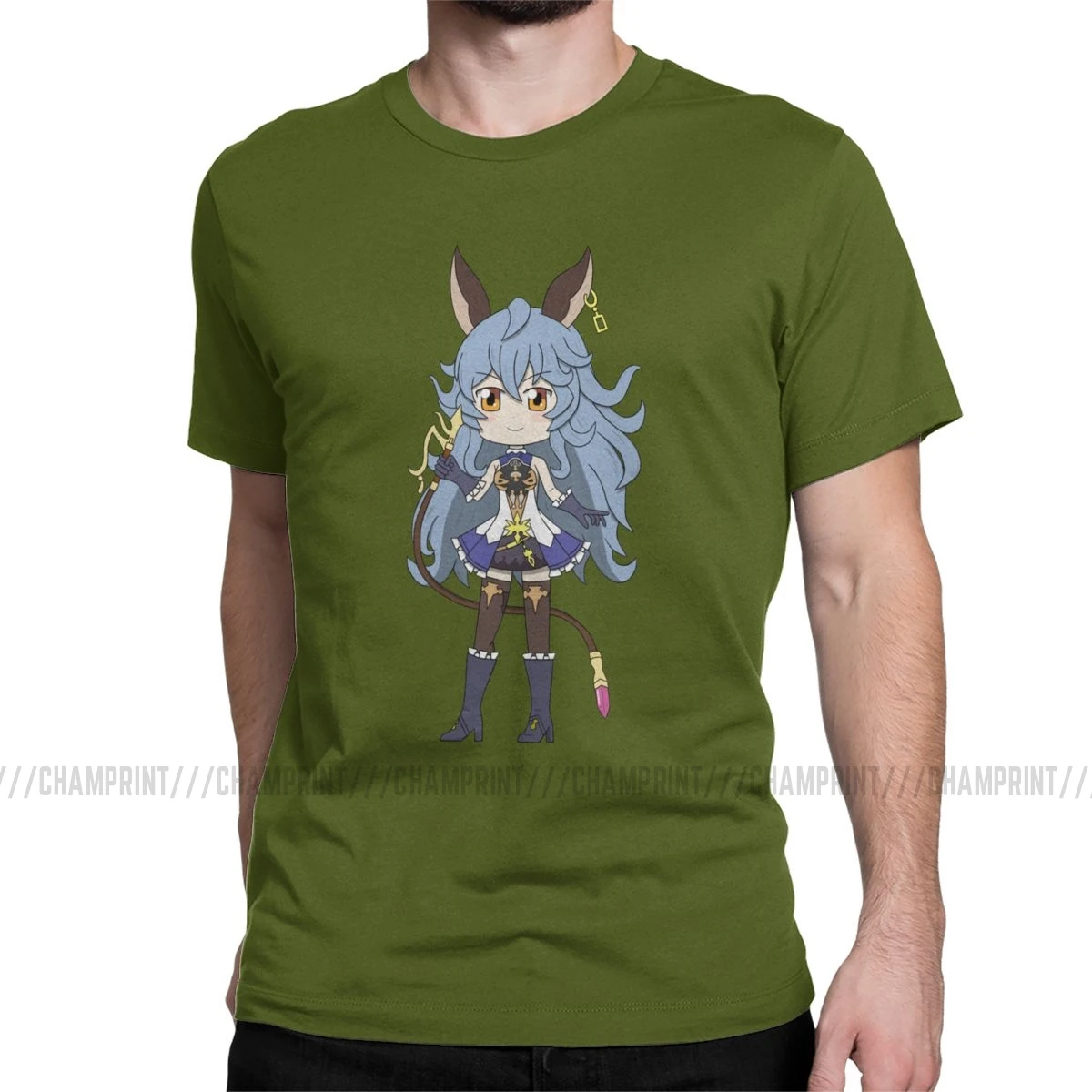 Granblue Fantasy Ferry, мужские футболки, хлопок, Винтажная футболка с круглым вырезом, GBF, японское аниме, футболки с коротким рукавом, летние топы - Цвет: Армейский зеленый