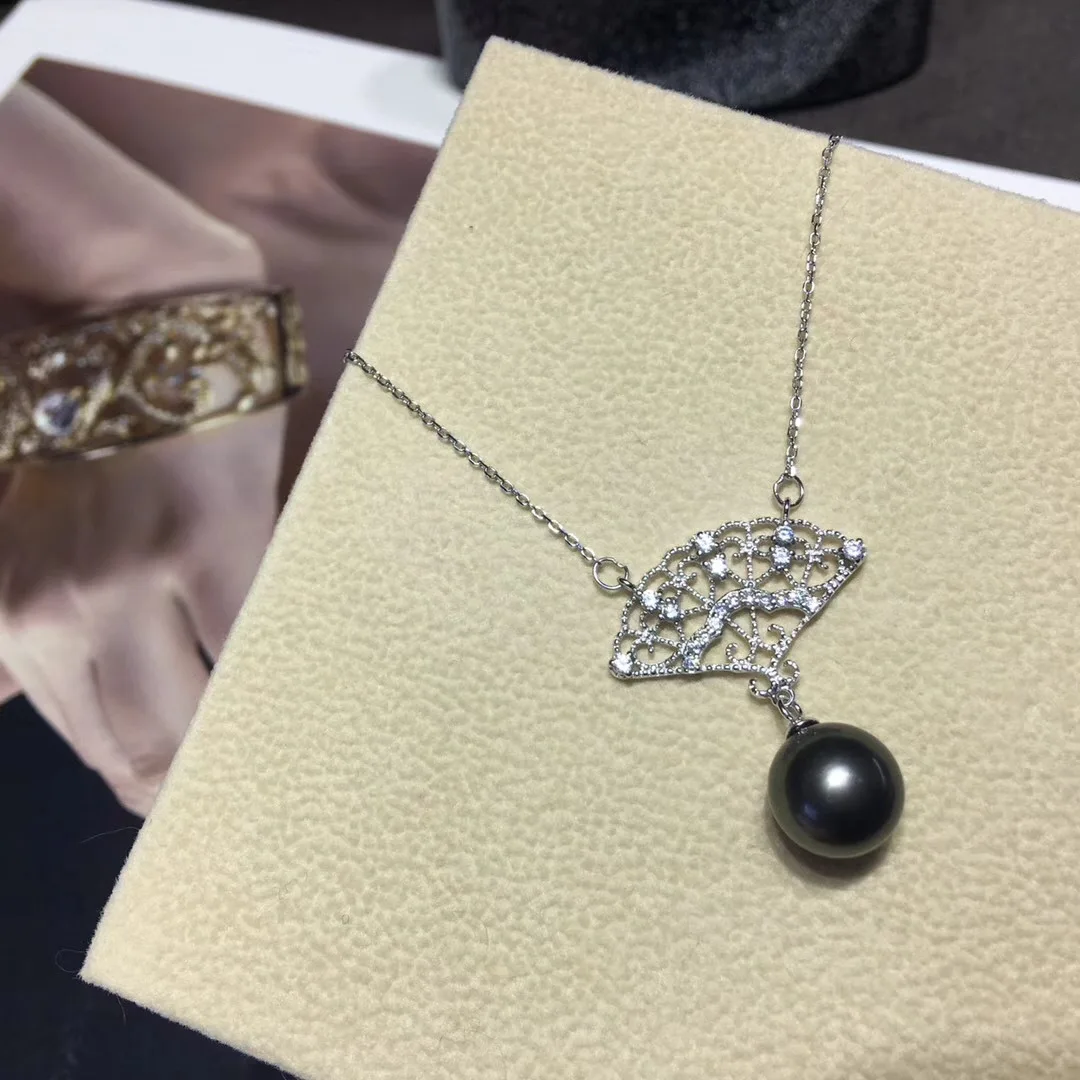

Butterfly Home Jcyxs3z6bfe Retro Elegant 925 Silver Small Fan Necklace 9-10 round Glare Tahitian Black Pearl