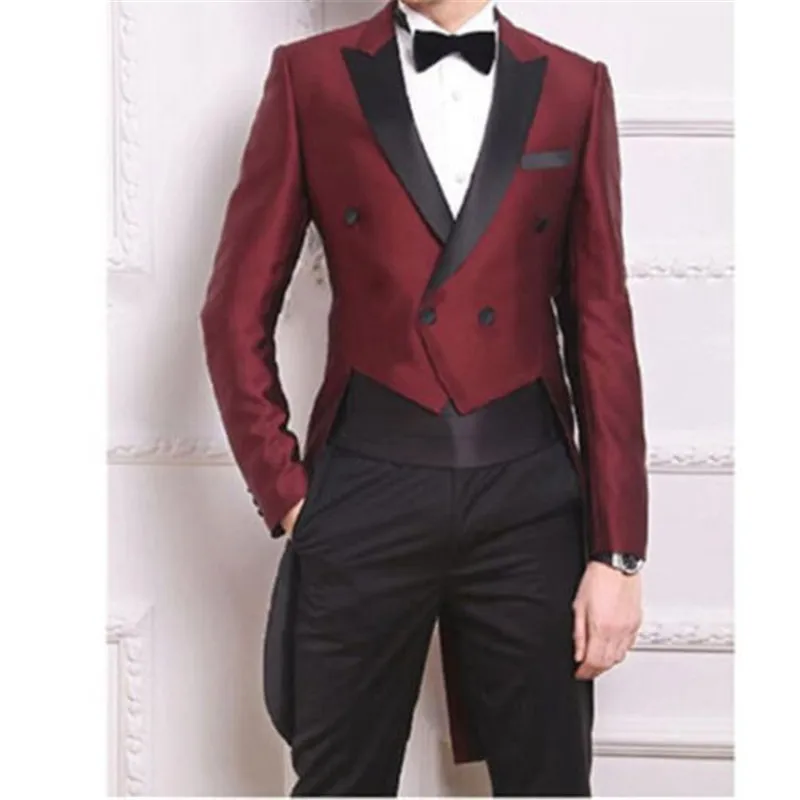 

(Jacket+Pant+Bowtie+Handkerchief) Swallow Tailed Coat Fashion Men Suits Custom Homme Terno Slim Fit Formal Blazer Men Brand Suit