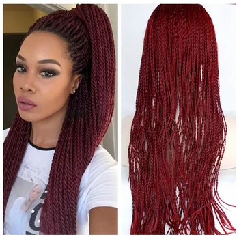 

Long Braided Synthetic Lace Front Wig Burgundy Braided Box Braids For Black Women Heat Resistant Soft Lace Wig with Baby Hair