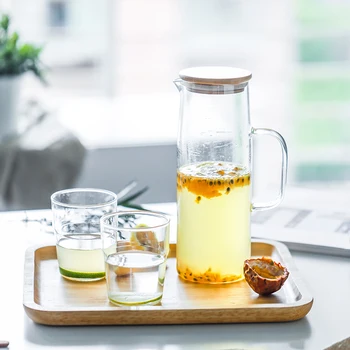

Simple Japanese Style Heat Resistant Glass With Bamboo Lid And Handgrip Plus Capacity 1500ML Tea Pot High Quality Juice Teapots
