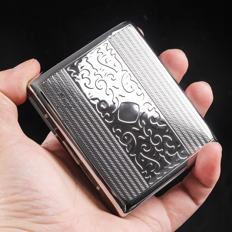 Plata de Metal portátil cigarrillo caso para 20 cigarrillos Flip viaje contenedor para cigarrillos caja titular al aire libre Smoking1PC