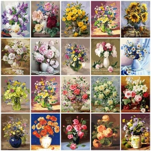 AZQSD 40x50 см масляные краски по номерам цветы картины краски по номерам холст ваза наборы краски для гостиной домашний декор