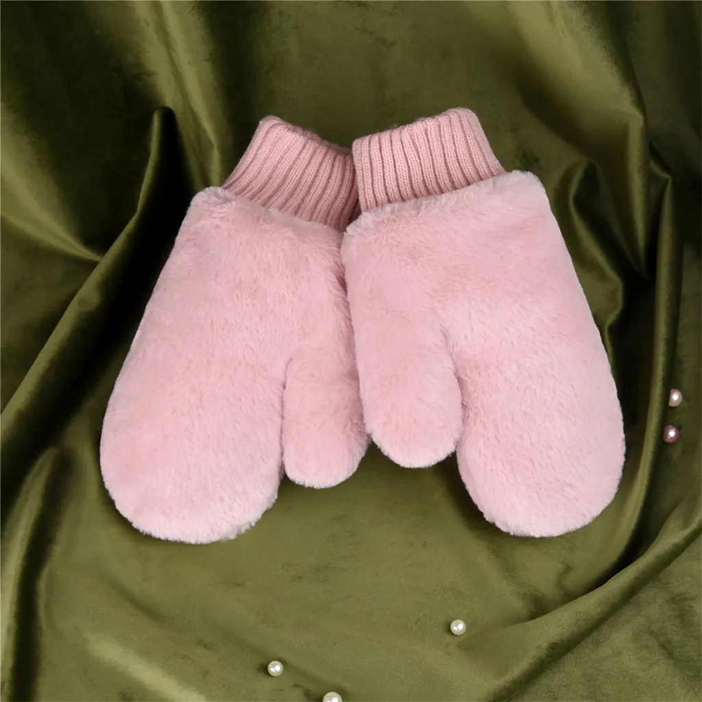 Женские зимние перчатки с теплой подкладкой-уютные вязаные шерстяные перчатки для девочек из натурального кроличьего меха варежки с помпонами перчатки без пальцев# YL5