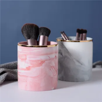 

Makeup Storage Box Nordic Ceramic Marbling Phnom Penh Pen Holder Desktop Makeup Brush Eyeliner Eyebrow Pencil Storage Bucket