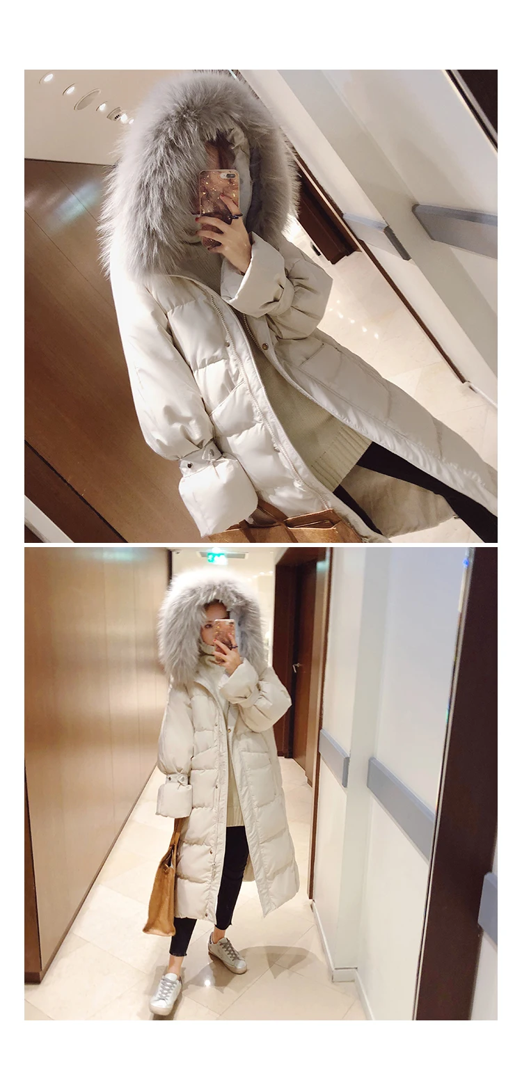 Heydress зима новая Корейская версия женское шифоновое свободное лоскутное платье с длинным рукавом большой меховой воротник хлопок повседневный комплект зимние толстые пальто
