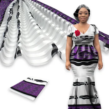 

African Stripe Organza Silk Wax Pattern Ribbon Fabric High Quality Wax Prints Silk Fabrics For Women Dress S200110