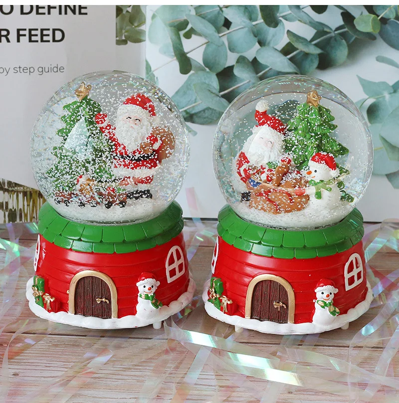 Christmas Decoration Accessories Miniature Landscape Music Box Sweet Home Base Figurine Resin Crystal Ball Model Crafts For Kids