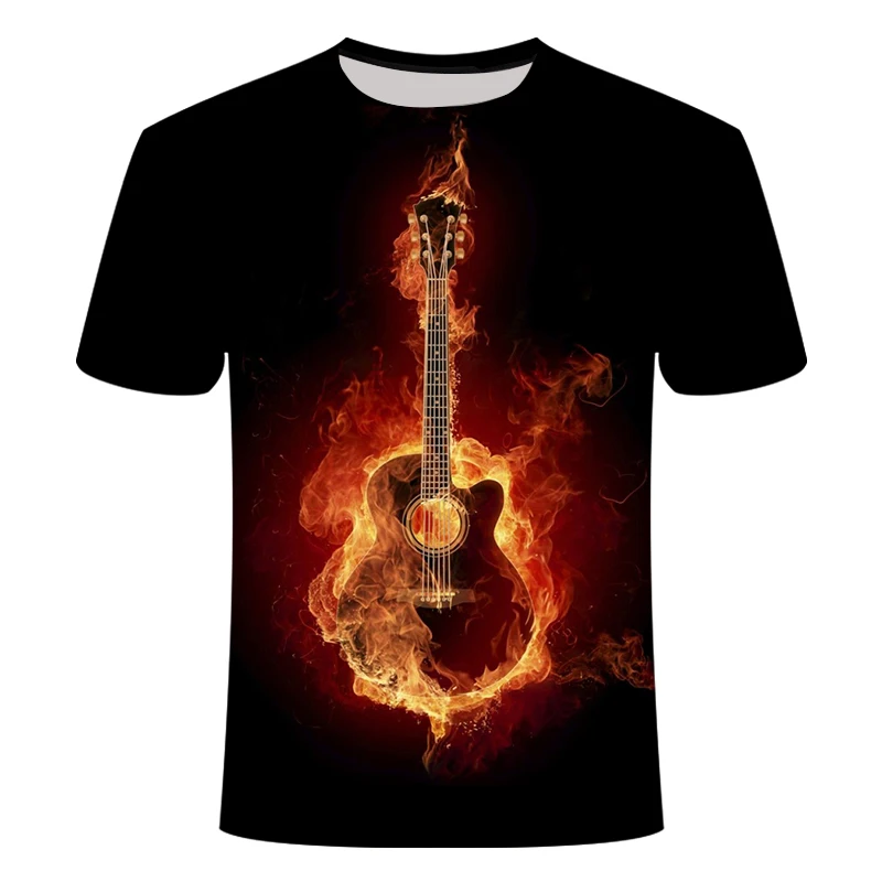 

Flame T-shirt men's music T-shirt 3d guitar T-shirt casual shirt print gothic anime clothes short sleeve t-shirt