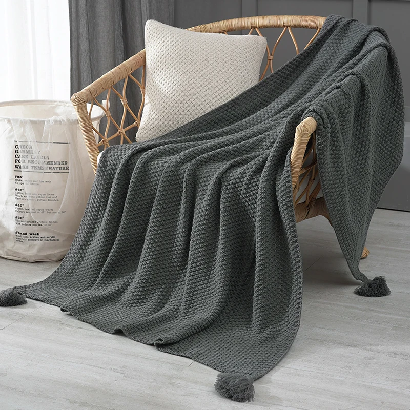 Одеяло для дивана в скандинавском стиле, вязаное шерстяное одеяло, одеяло для отдыха, кондиционер, одеяло s для кровати, утяжеленное одеяло - Цвет: Серый