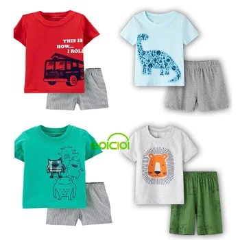 

baby boys girls short sleeve pajamas sets new Kigurumi kids cotton anime dinosaur car sleepwear children clothes nightwear 2pcs