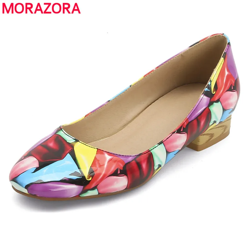 

MORAZORA Size 34-45 New low heels women pumps round toe mixed colors printed spring summer ladies shoes party dress shoes