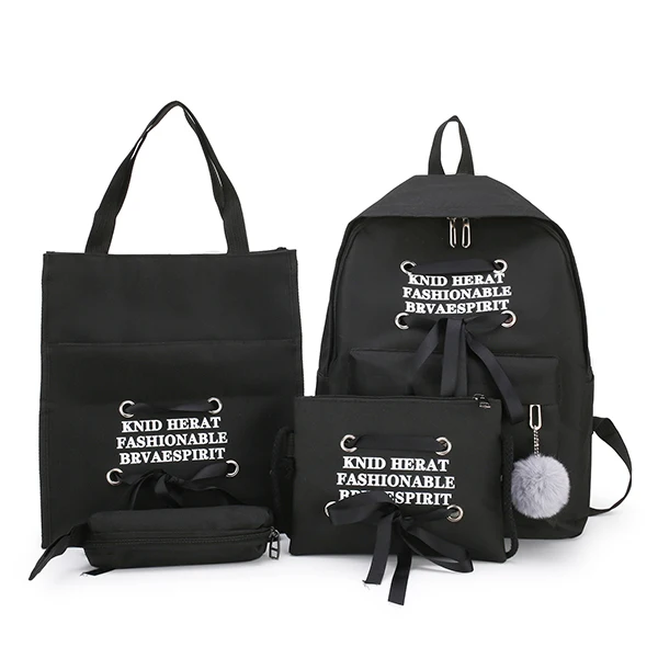 2 school bag JZYZQBX 4 шт./компл. школьная сумка рюкзак для девочек холщовые школьные сумки ленты бант рюкзаки, школьный рюкзак - Color: 2 school bag