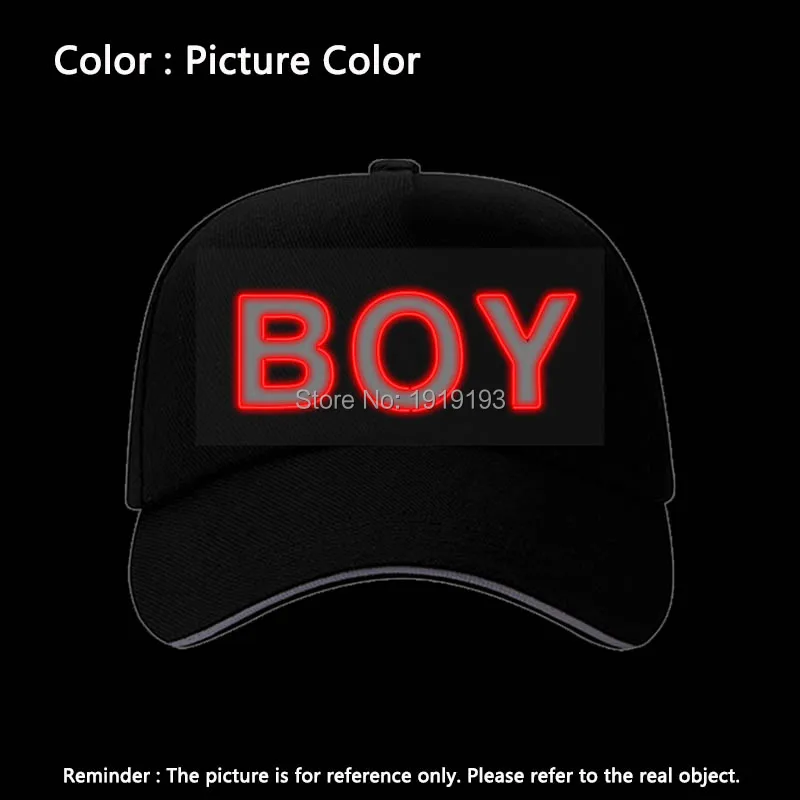 New BOY/GIRL/RAGE Fluorescent Baseball Caps EL Wire Party Hat For Women Men Casual Unisex Caps Hats Glow In The Dark - Цвет: BOY-Red