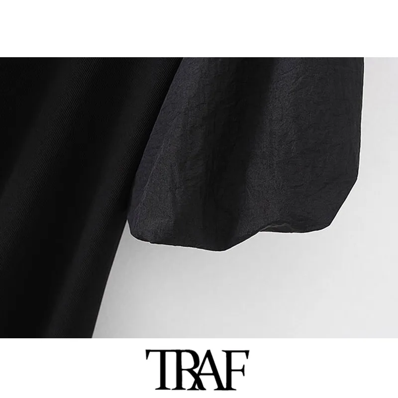 TRAF женское винтажное элегантное офисное платье с рюшами, мини-платье, модные женские платья со стоячим воротником и рукавами-фонариками, шикарные платья vestidos mujer