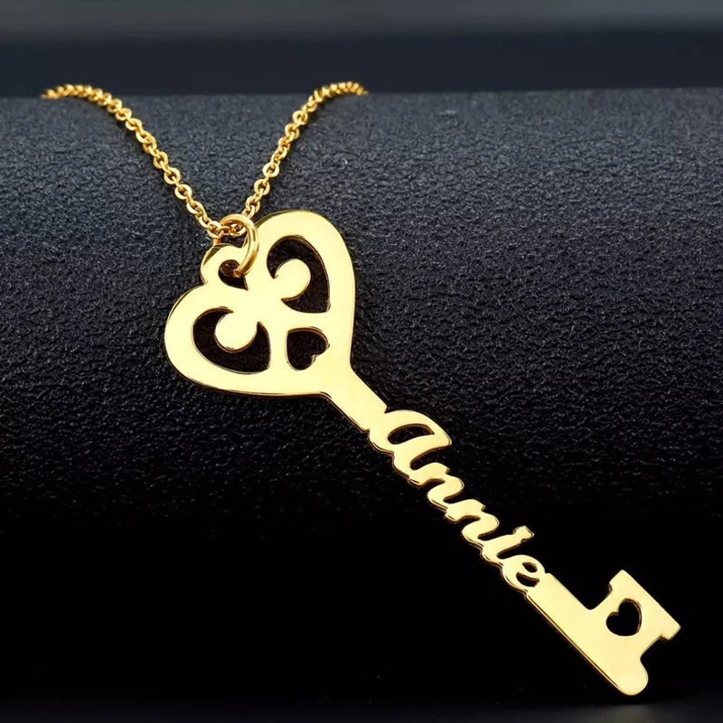 

Custom Key Name Necklace For Women Stainless Steel Personalized Name Necklaces Pendants Dainty Key Chain Collares Mujer Jewelry