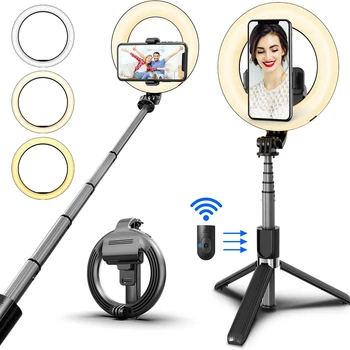 Wireless Bluetooth Selfie Stick Foldable Handheld Remote Shutter Tripod With 5inch LED Ring Photography Light For Android IOS 1