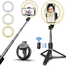 Inalámbrica Bluetooth Selfie Stick plegable de mano remoto trípode con obturador con 5 pulgadas LED anillo. Fotografía, luz, para Android IOS
