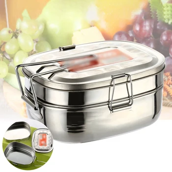 

2 Layers Silver Stainless Steel Lunch Box Bento Food Picnic Food Storage Container Travel Healthy Material