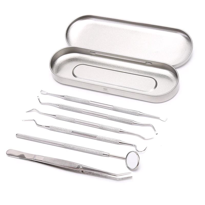 6pcs Silver Dental Tools Tooth Stone Remover Pick Scaler Mirror Stainless Steel Teeth Clean Probe For Dentist Or Personal