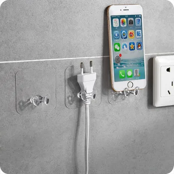 

3pcs/Pack Transparent Home Office Wall Powerful Adhesive Plastic Power Plug Socket Holder Hanger Wall Storage Hook High Quality
