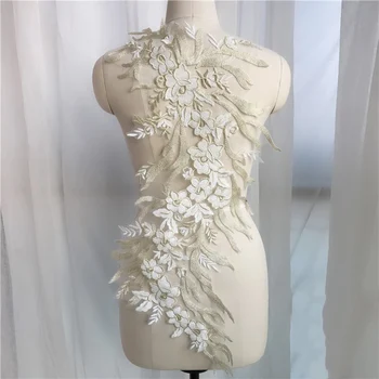 

Gold Silk Large Flower Applique Patch White Wedding Lace Accessories Handmade DIY Jewelry Scrapbooking Lace Fabric HB60