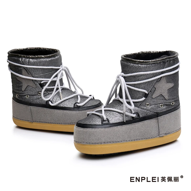 De niños de cuero genuino botas de nieve de invierno de 2019 niñas de lentejuelas zapatos de algodón chico Barco de bebé de terciopelo de algodón cálido botas - 5