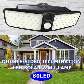 

80LED Double-sided Solar Power Motion Sensor Easy Install Stable performance Transparent PC Wall Lamp Outdoor Garden Yard Light
