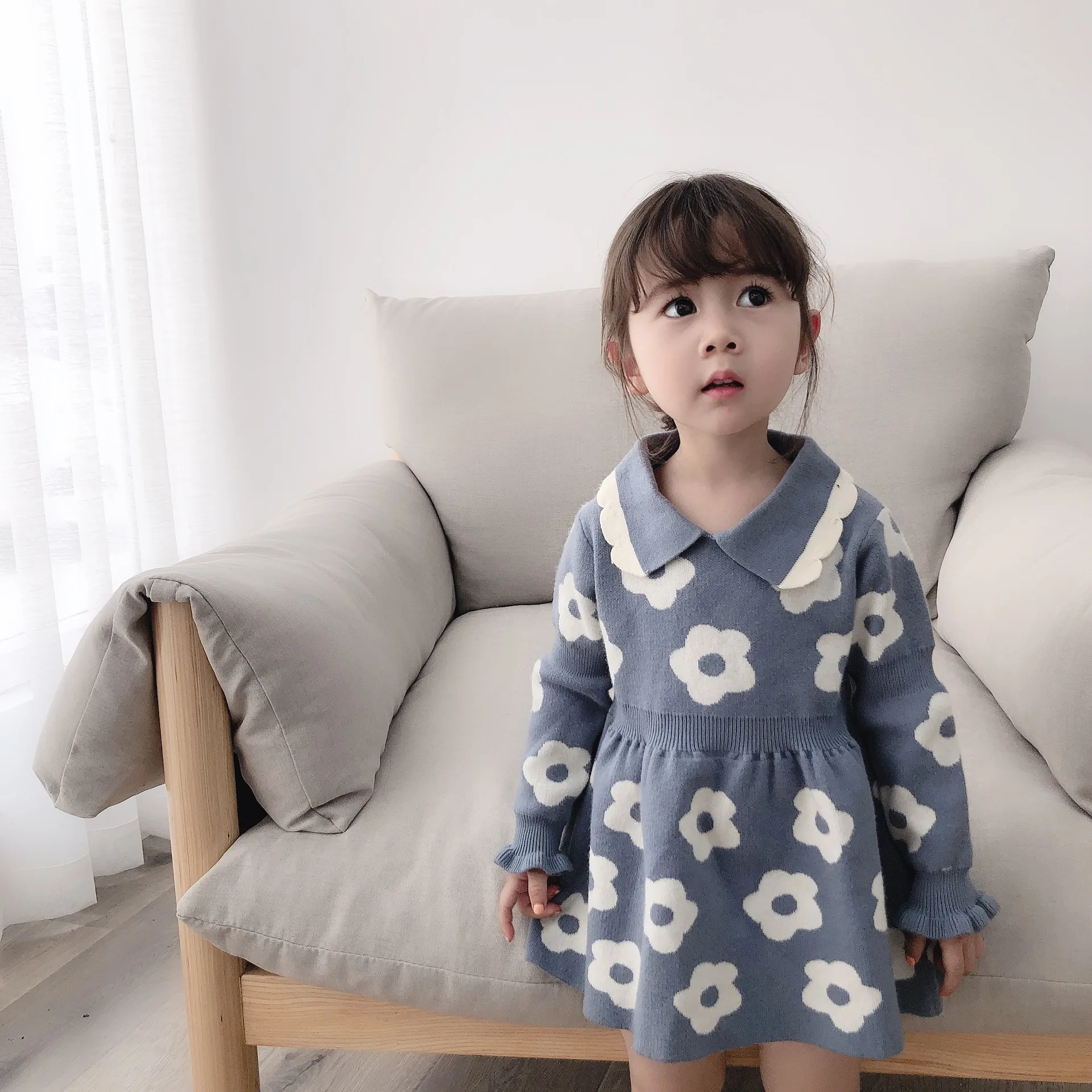 Ukeybaby2019, осенний и зимний свитер, платье с цветочным рисунком для девочек, Детский свитер, платье для женщин