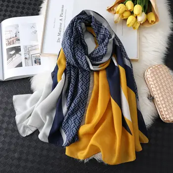 

Spring and summer 2020 new striped silk scarf women's cotton and hemp hand print sunshade shawl scarf dual purpose women's shawl