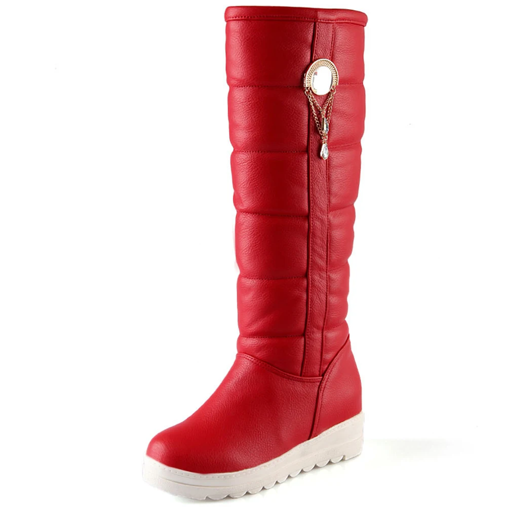Lapolaka New Arrivals Large Size 30-42 Increasing Heels Metal Decoration Shoes Woman Boots Platform Slip On Winter Boots Women - Цвет: Красный