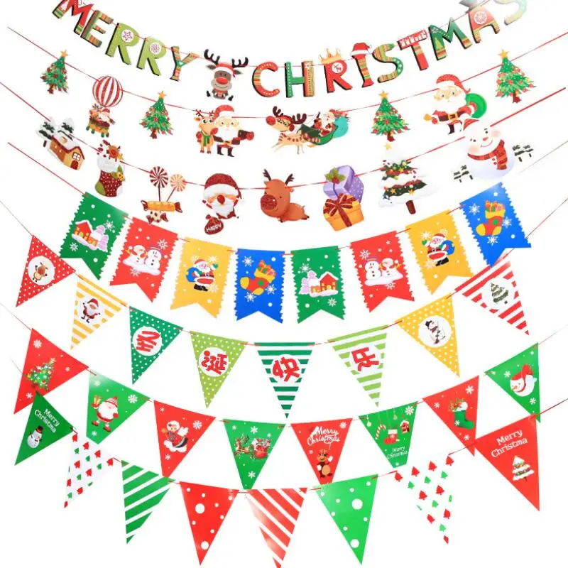 

6pcs/lot Christmas Decorations Cartoon Flag Bunting Banners Christmas Day Scene Layout Christmas Paper Hanging Flag