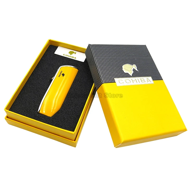 COHIBA металлическая сигарета зажигалка 3 струйный синий фонарь пламя форма змея рот ветрозащитный с удар Подарочная коробка табака курительный инструмент