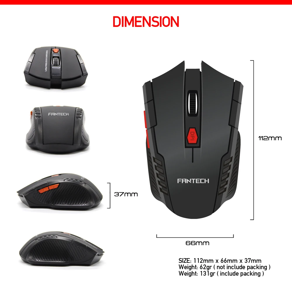 Беспроводная мышь FANTECH W4 2 4G игровая 2000DPI 6 кнопок 10 м WiFi диапазон эргономичная для