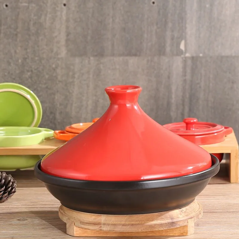 Кастрюля с двойными ушами Марокканская Tajine керамическая кастрюля морепродукты горячий горшок на пару рисовое тушеное сковорода 20 см - Цвет: Red