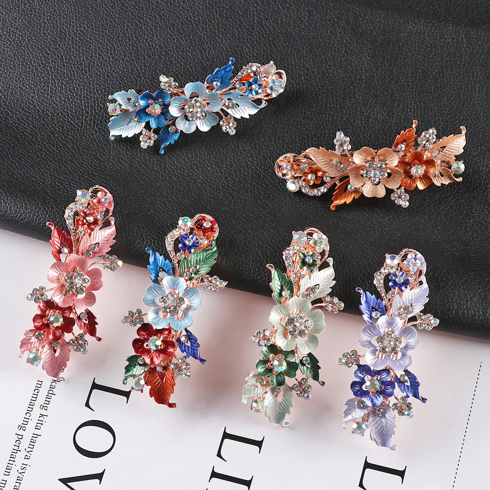 

1PC New Trendy Rhinestone Flower Hairpins Elegant Fashion Hair Pins Metal Barrettes Cute Headwear Charming Jewelry Accessories