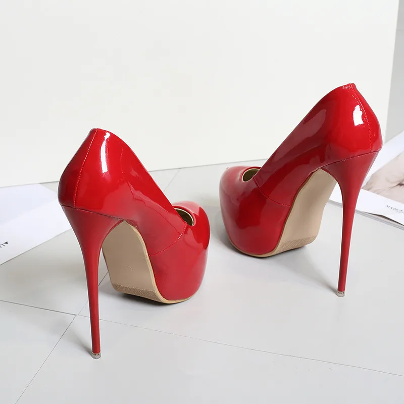 Big Size 35-47 Patent Leather Red Wedding Shoes 2024 Women Round Toe Super High Heels 16cm Pumps Sexy Platform Party Shoes Woman