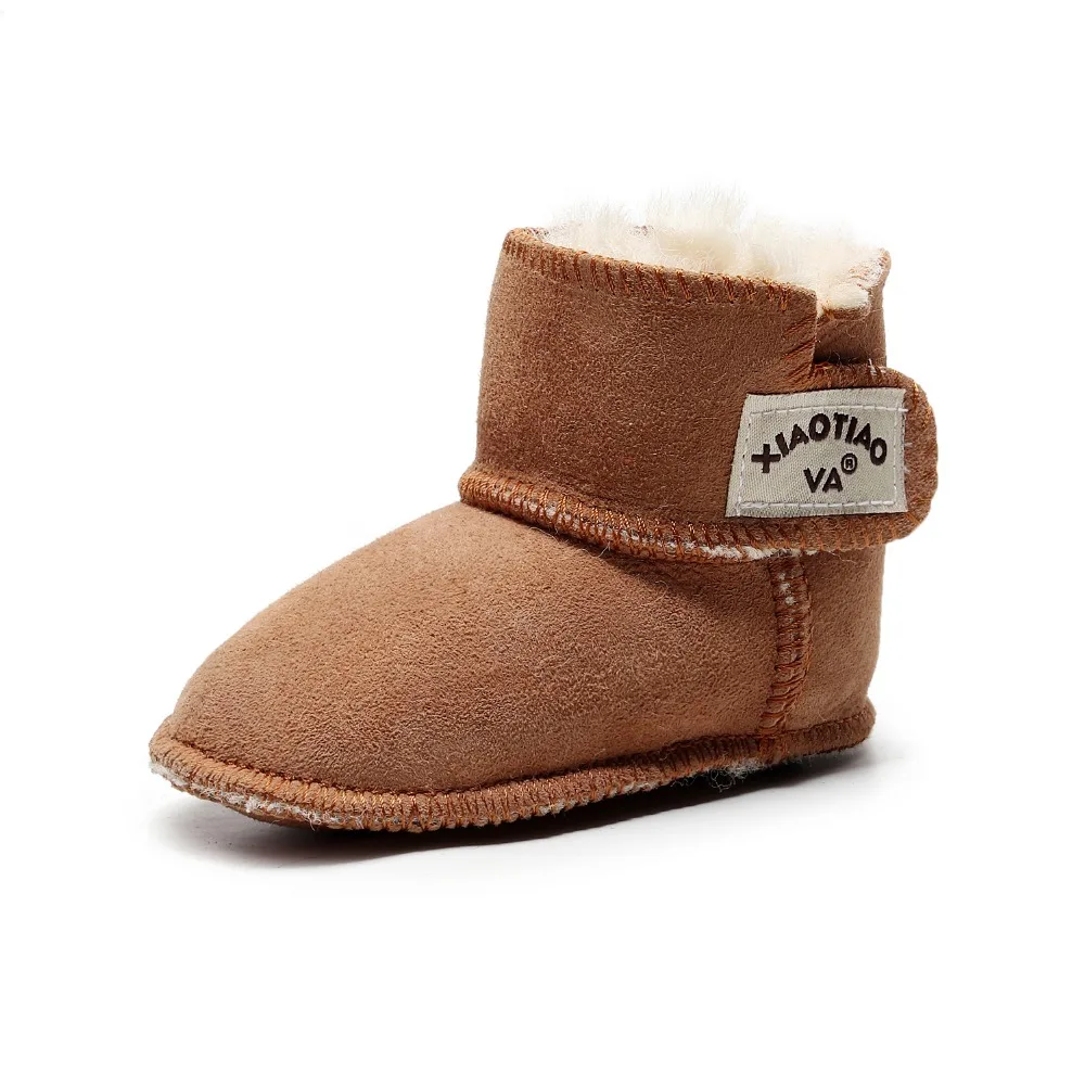 Зимние детские ботинки из натуральной овчины, натуральный Австралийский мех, зимние ботинки для новорожденных, мягкая нескользящая подошва, ботинки верблюжьего цвета