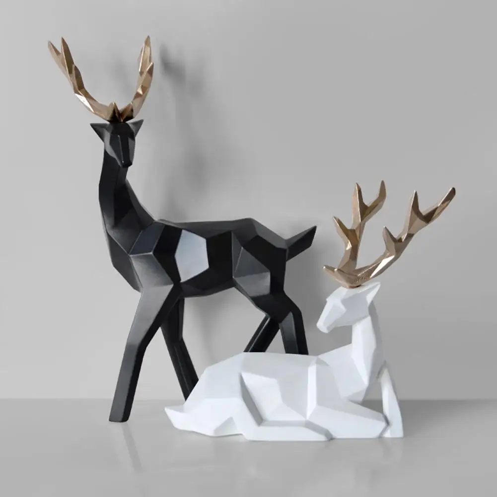 2Pcs Geometric Couple Deer Statue Elk Sculpture Figurine Home Living Room Decor | Дом и сад