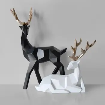 

2Pcs Geometric Couple Deer Statue Elk Sculpture Figurine Home Living Room Decor
