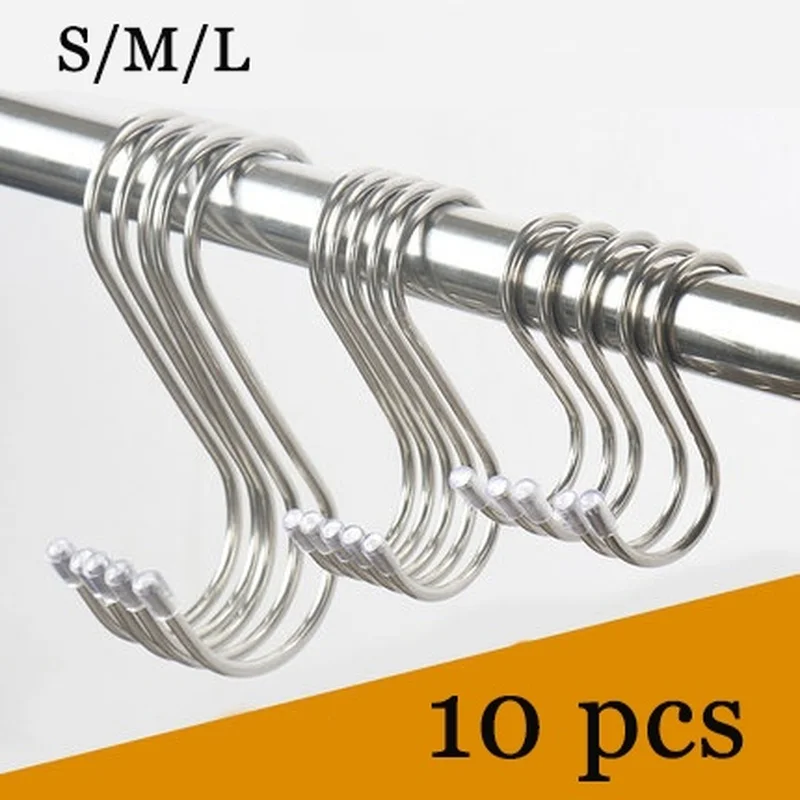10pcs Stainless Steel Sshape Hook Kitchen Bedroom Multifunctional
