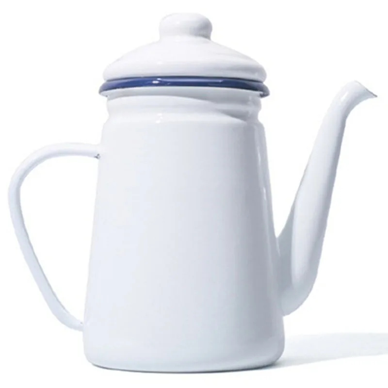 White 1.1L High-Grade Enamel Coffee Pot Pour over Milk Water Jug Pitcher Barista Teapot Kettle for Gas Stove and Induction Cooker - Цвет: White