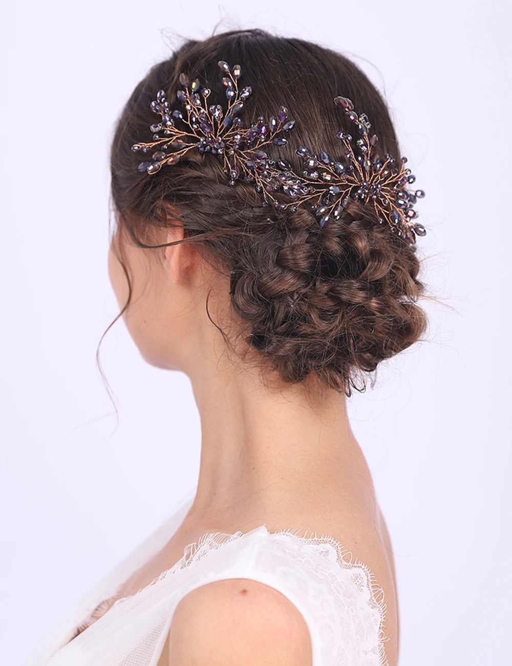 Shiny Purple crystal Hair Clip Feast Headpiece Wedding Hair Accessories Handmade Jewelry for Elegant women