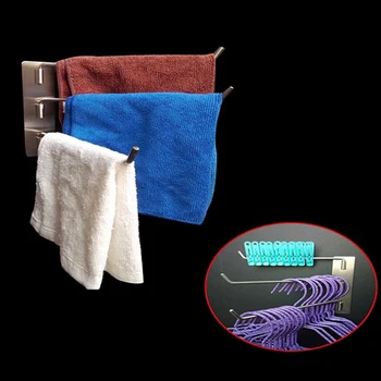 

Easy Install Stainless Steel Sturdy Punch Free Towel Rack Lightweight Bathroom 3 Layers Arc Silver 180 Degree Rotating Pendant
