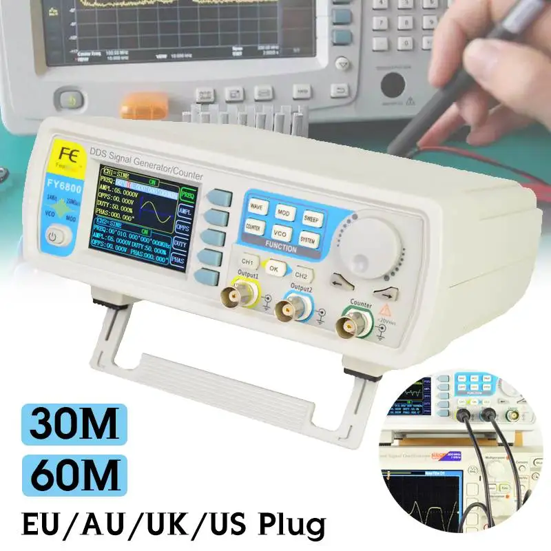 

Durable FY6800-60M 60MHz DDS Dual-channel Function Signal Generator Arbitrary Waveform Generator 250MSa/s Frequency Meter VCO