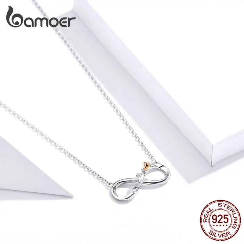 Bamoer подлинное 925 пробы Серебряная роза Бесконечность любовь короткое ожерелье для женщин чокер цепь Роскошные Bijoux SCN371