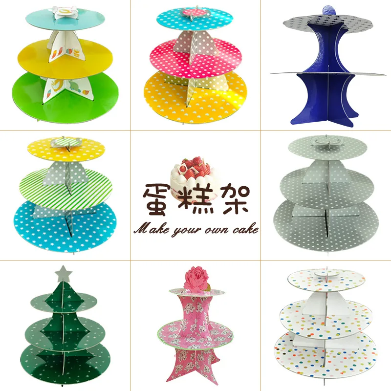 Simplicity European Style Paper Three Layer Cake Stand Afternoon Tea West Point Dessert Children Party Accessories Adult Wedding