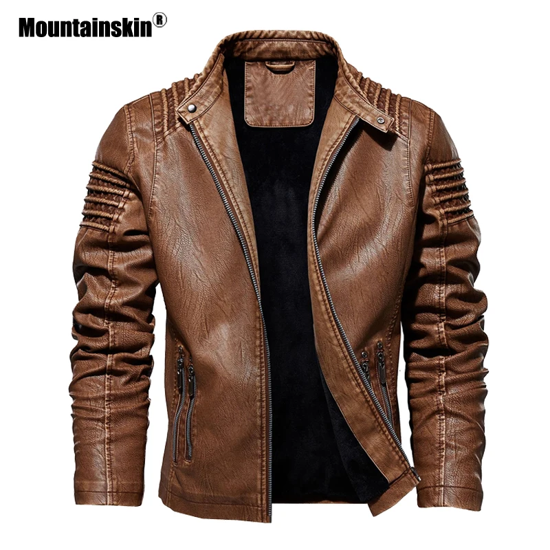 Куртка Mountainskin мужская кожаная байкерское пальто из искусственной кожи теплая