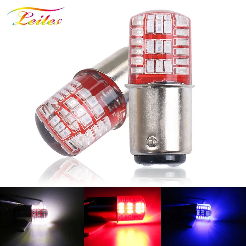 

100pcs BAY15D P21/5W 1157 Led Double Color Strobe LED 4014 42 LED Flash light Brake Blink light Lamp Bulb Red White Blue